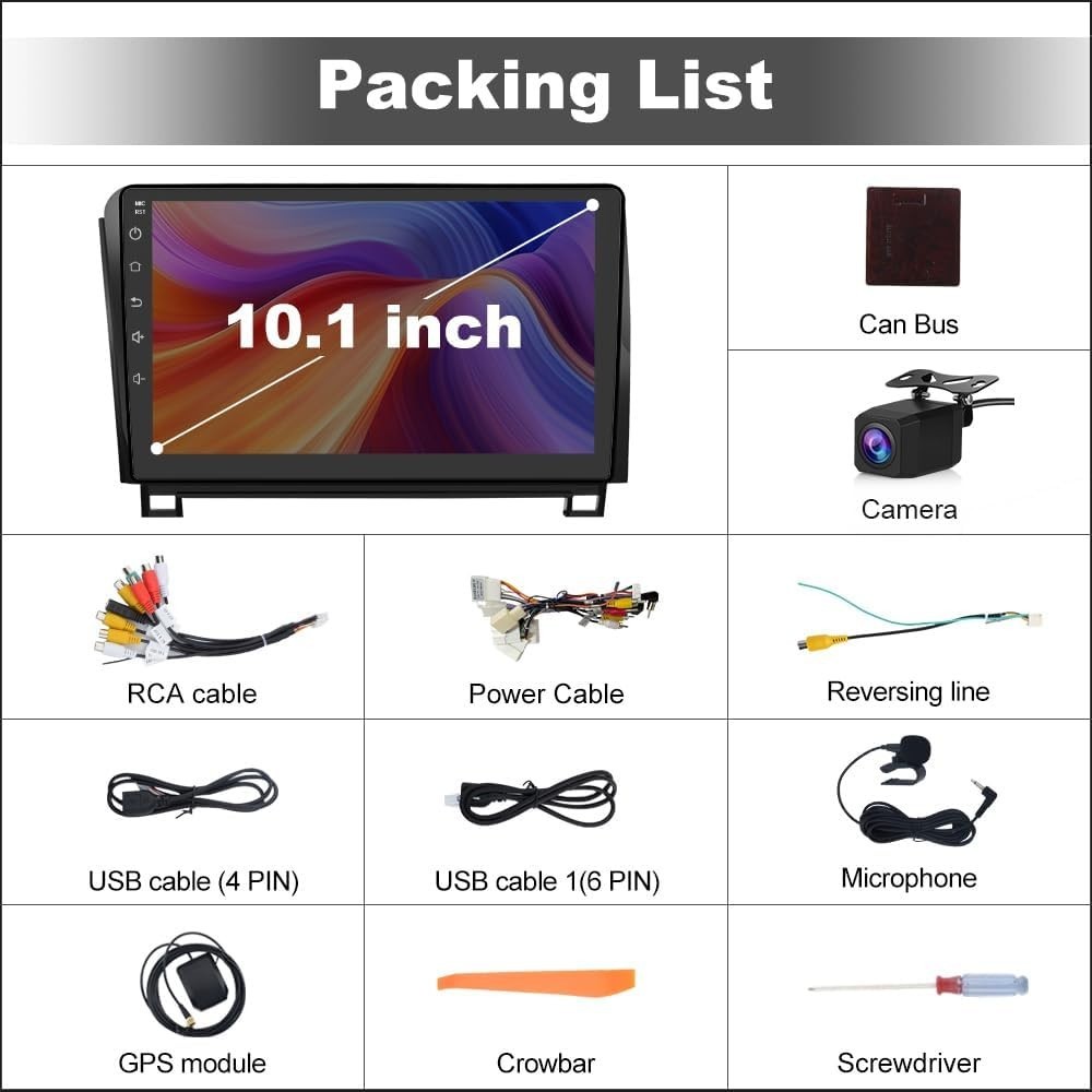10.1″ 64G Android Auto Carplay for Toyota Tundra 2007-2013; Sequoia 2008-2018