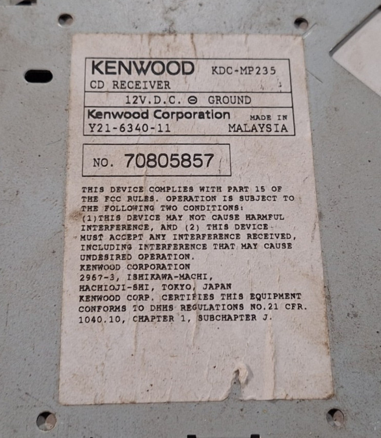 Kenwood KDC-MP235 CD Player In Dash Receiver
