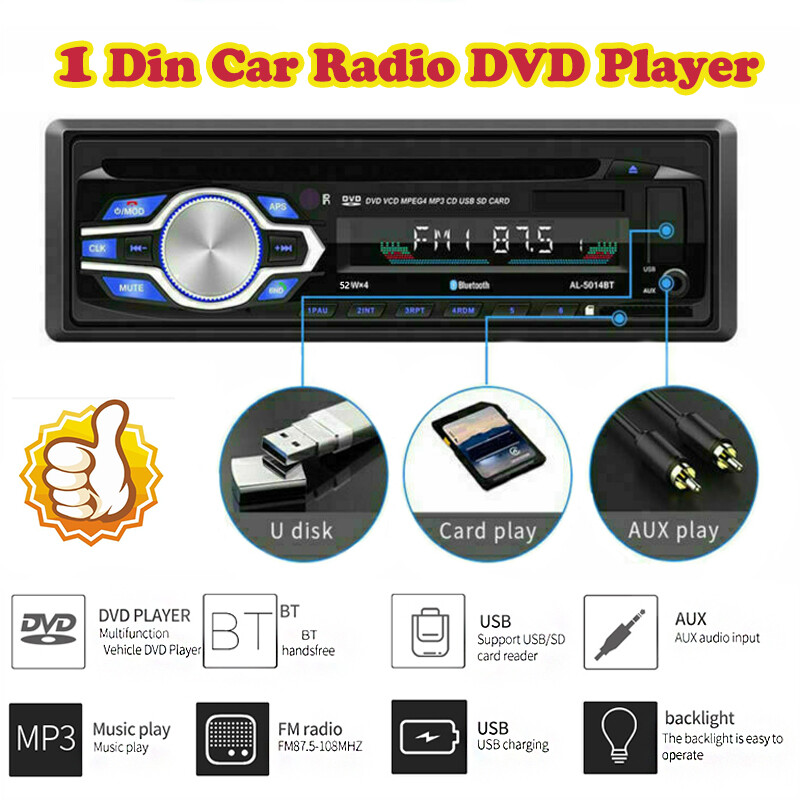 1DIN Car Radio Stereo DVD CD Player AUX-IN MP3 USB SD FM In-Dash HandS free