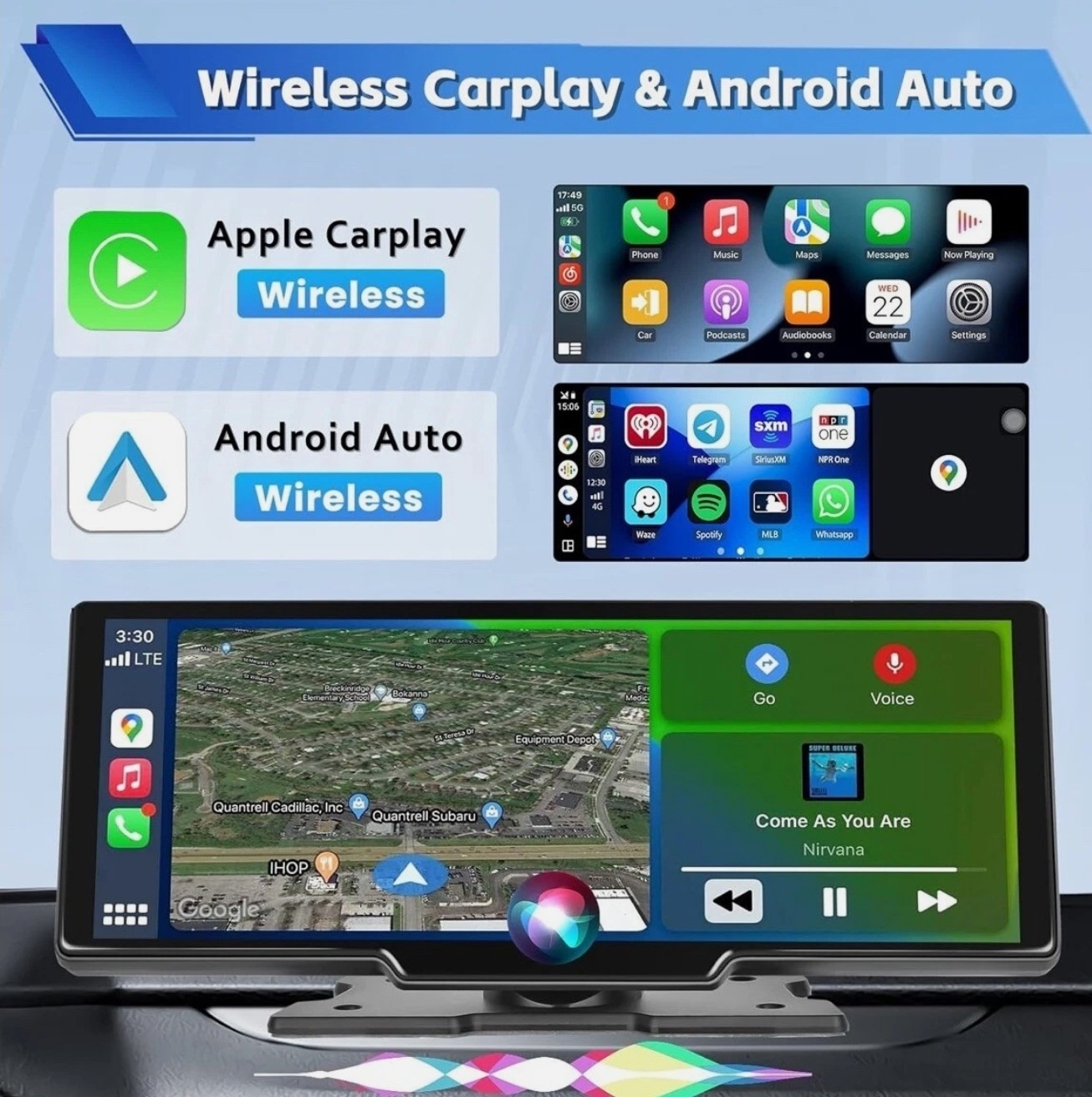 Hikity 10.26 inch Full Touch Screen Wireless Apple CarPlay Portable Car Stere…