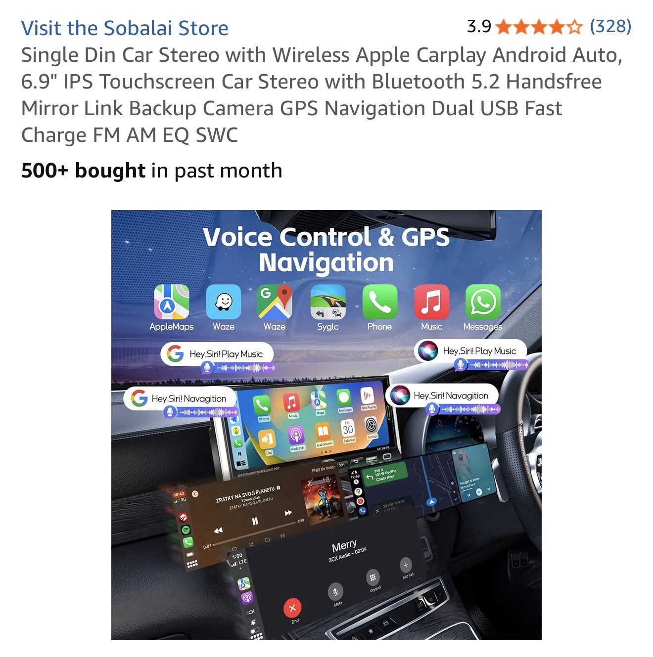 Single Din Car Stereo with Wireless Apple Carplay Android Auto 6.9″ IPS