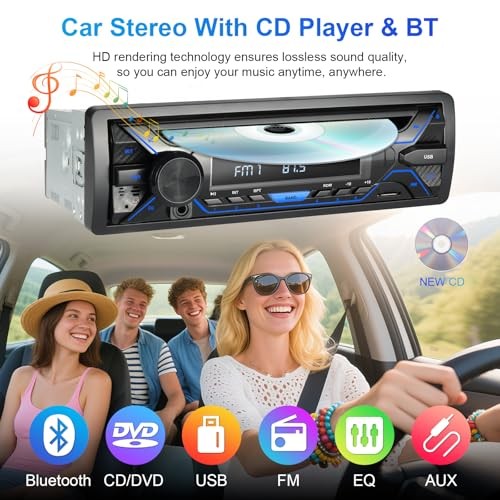 Single Din Bluetooth Car Stereo with CD DVD Player, Single Din Radio with 4″