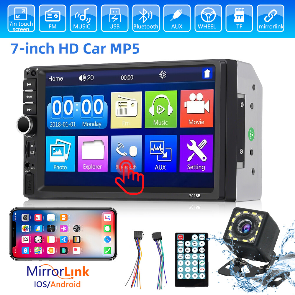 Pantalla Radio Para Carro Auto Con 12 LED Camara MP5 Tactil Doble Din Bluetooth