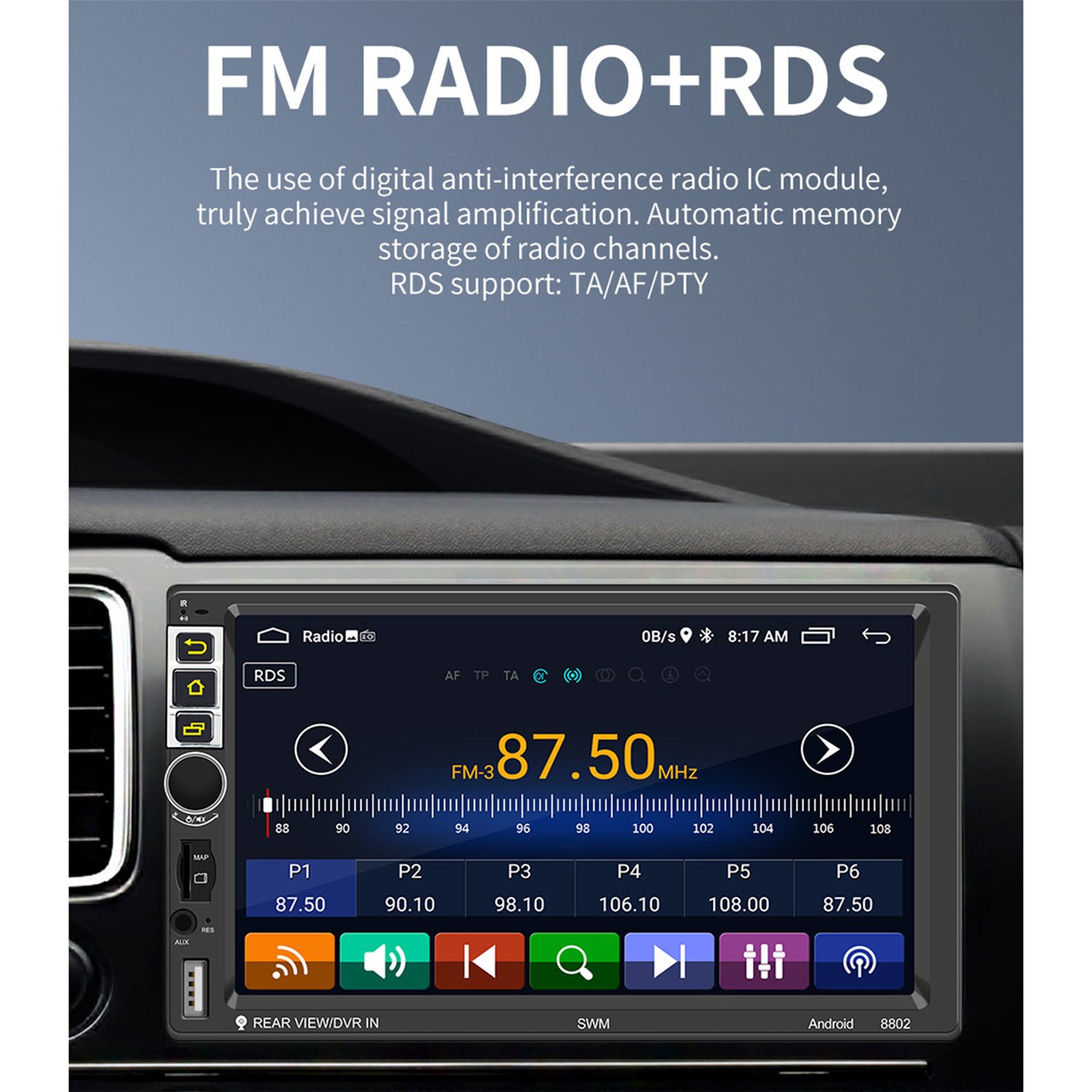 7inch Android10.1 2Din Car Radio Bluetooth USB WIFI Steering Wheel S-8802C 1+16G
