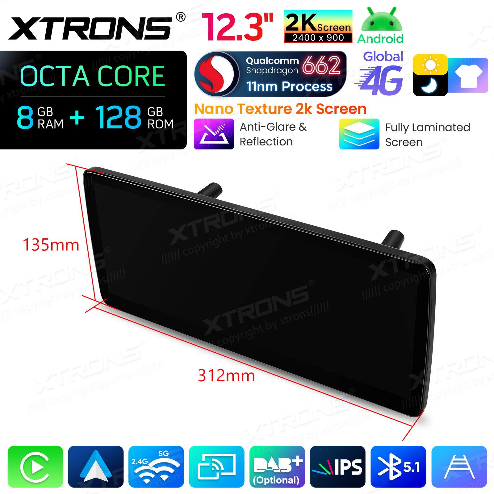 Qualcomm 662 Android 14 for Mercedes GLK X204 12.3″ 2K Screen 8GB 128GB 4G Wi-Fi
