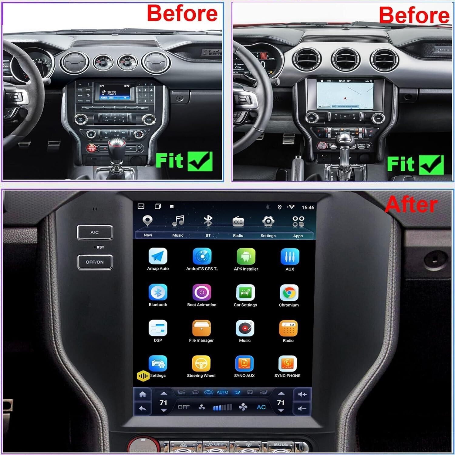10.4″ Car Radio Android Tesla Screen Gps Navigation For Ford Mustang 2015-2022
