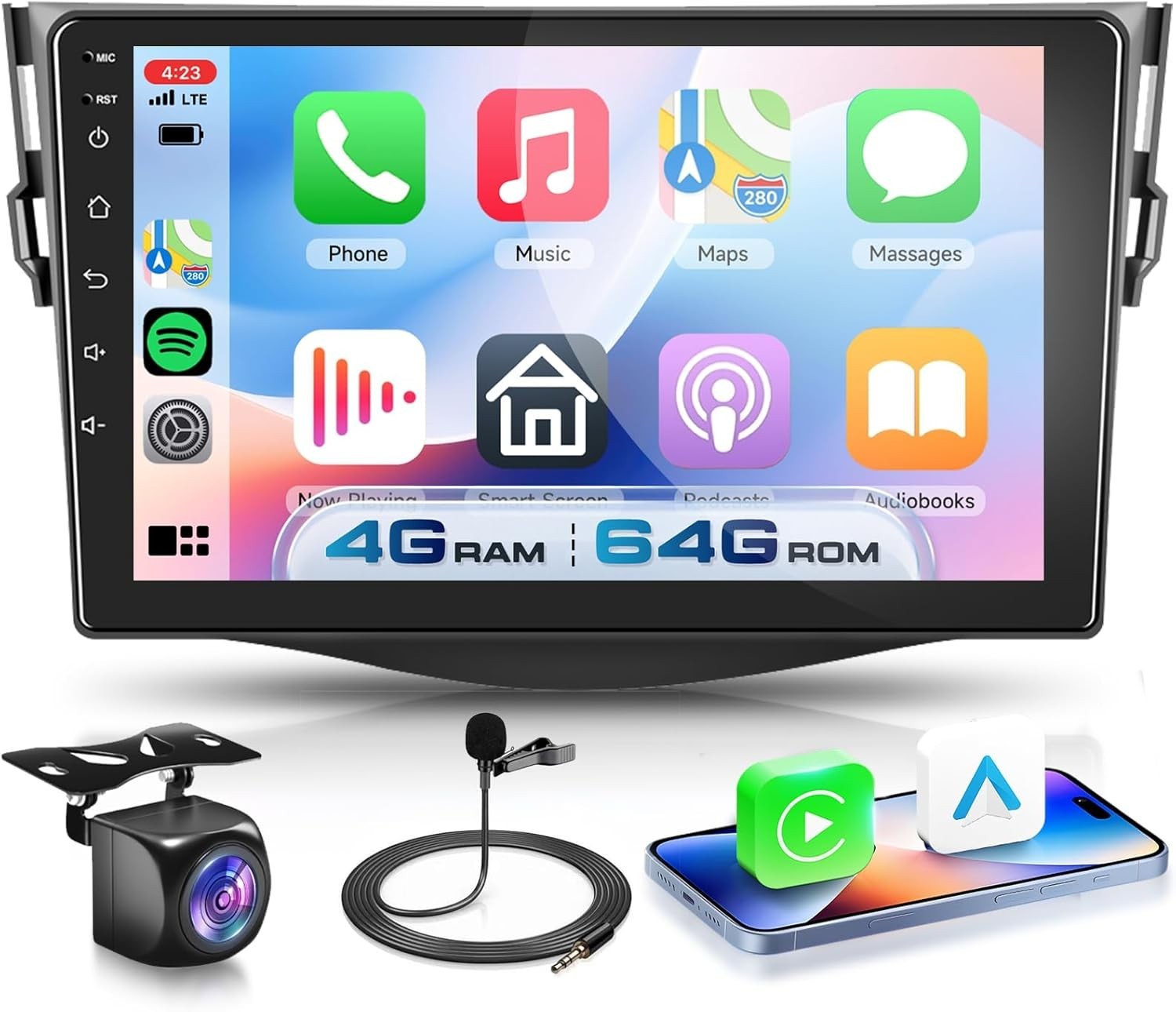 9″ 4+64G Android Auto Carplay Stereo for Toyota RAV4 2007-2012; Non-JBL