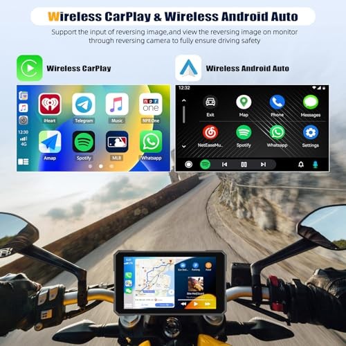 CarPlay Screen for Motorcycle,Portable Wireless Carplay/Android Auto for