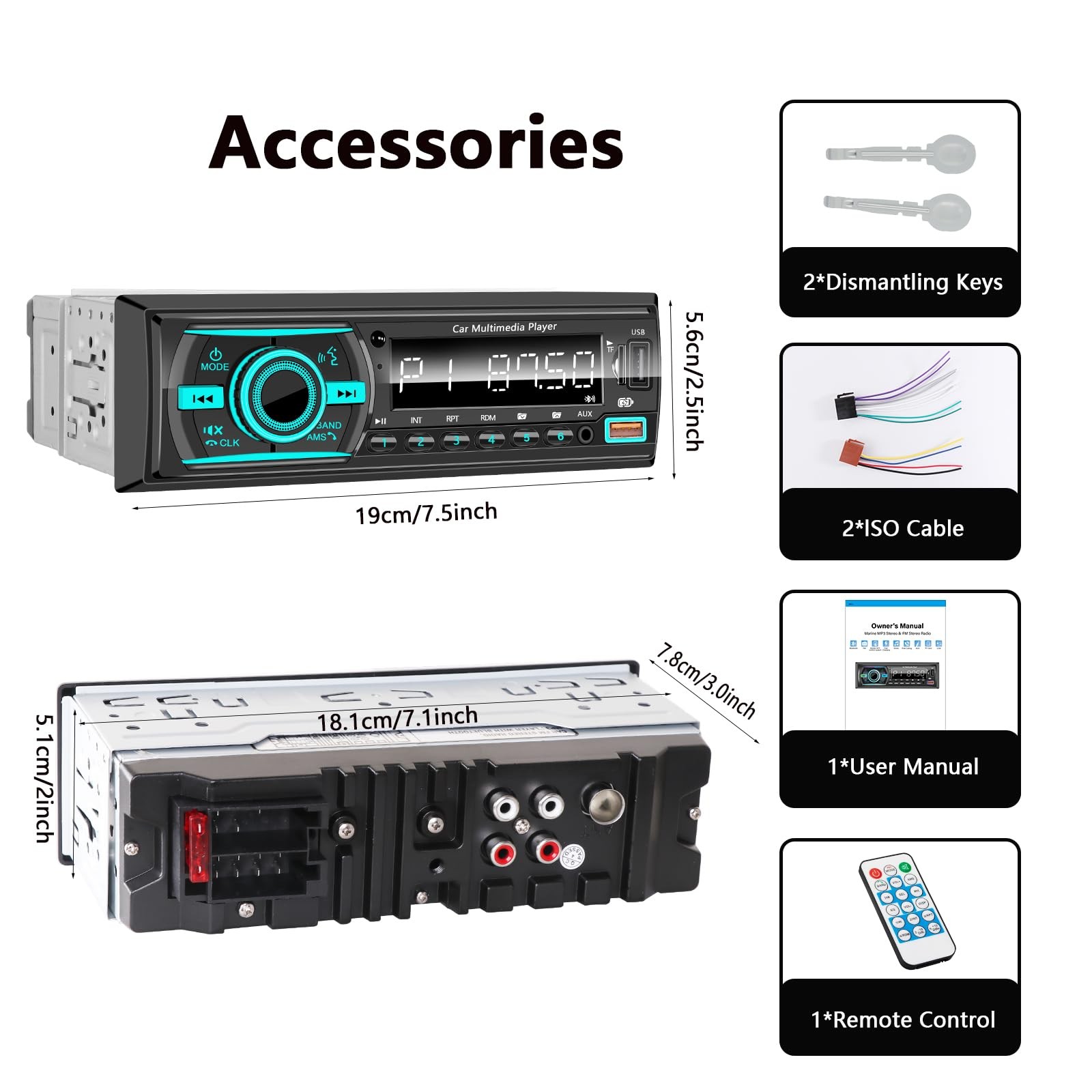 Single Din Radio Car Stereo Bluetooth,Radio Head Unit with FM/Dual USB/AUX/TF…