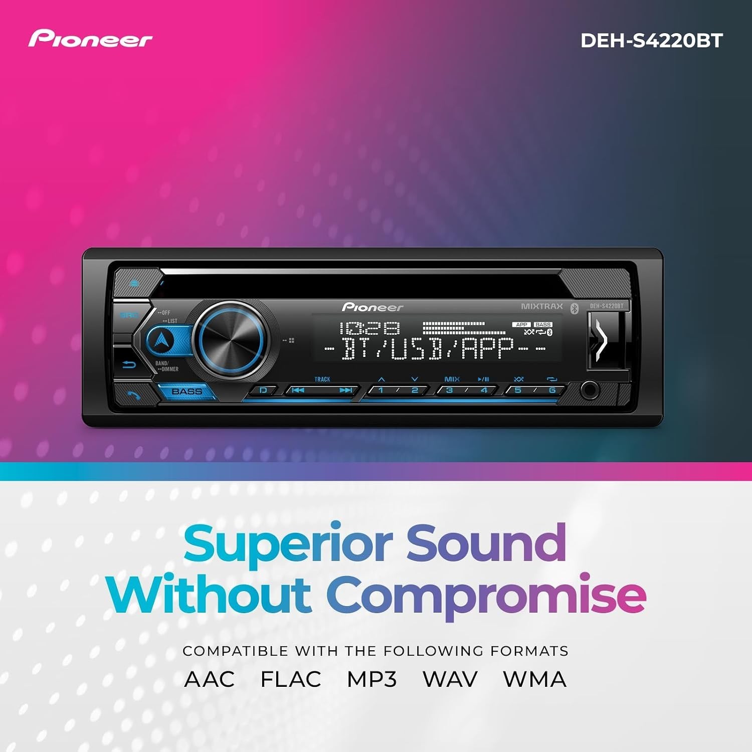 Pioneer DEH-S4220BT 1-Din CD Receiver Bluetooth USB AUX AM/FM Radio 50W x 4