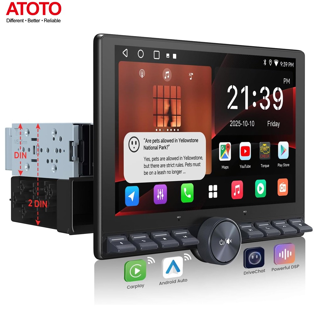 ATOTO Car Stereo 10.1″ Touchscreen Single Din GenAI Bluetooth Apple CarPlay OBD