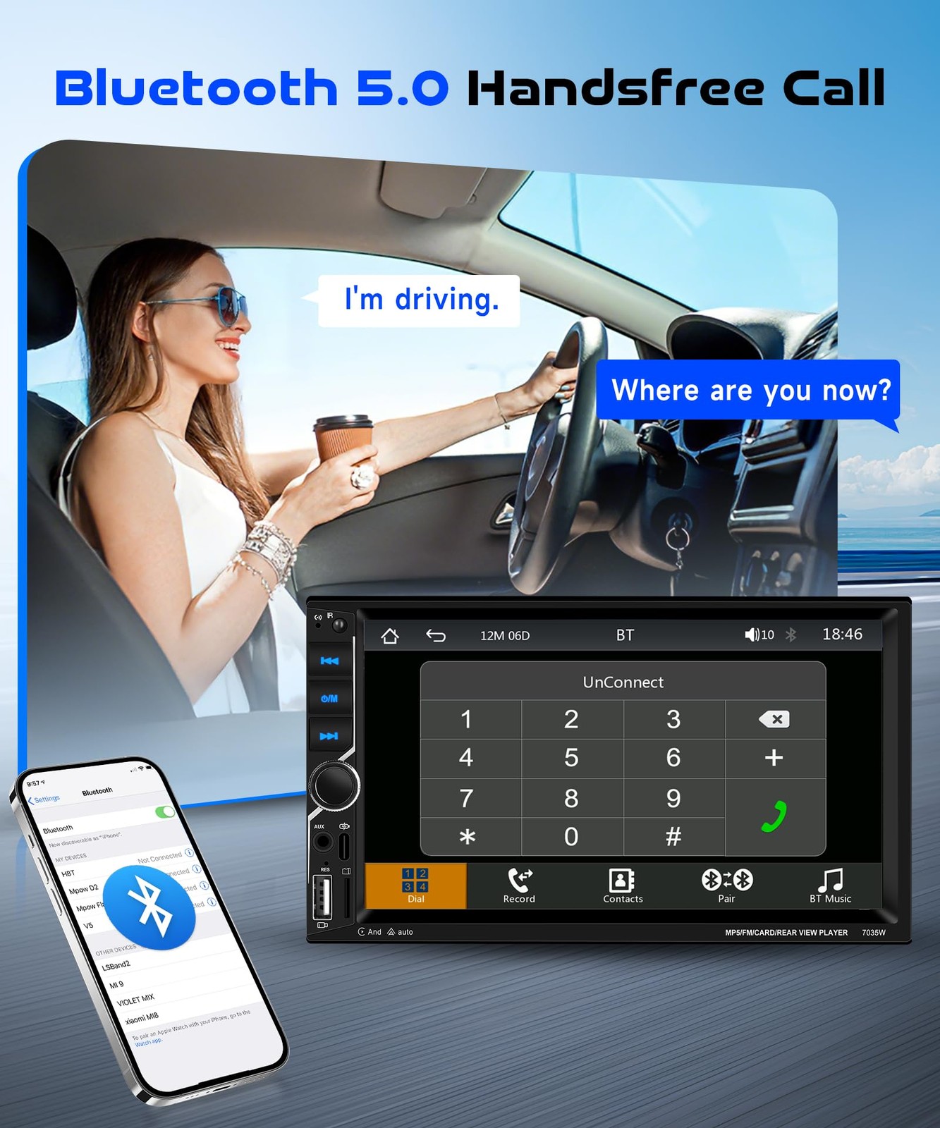 MAHVEC 7” Double Din Car Stereo with Wireless CarPlay Android…