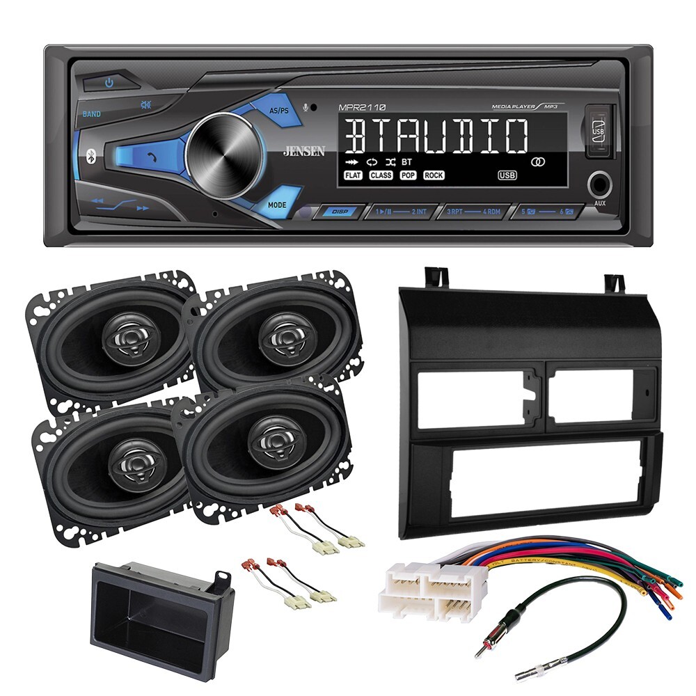 Single DIN AM/FM Car Stereo, 4) 4×6″ speaker & kit For 1988-1994 GM C/K 1500