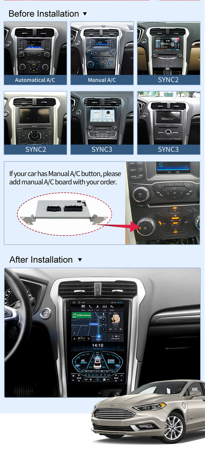 12.1″ Android Navigation Car Gps Stereo Tesla Style For Ford Mondeo Fusion 13~18