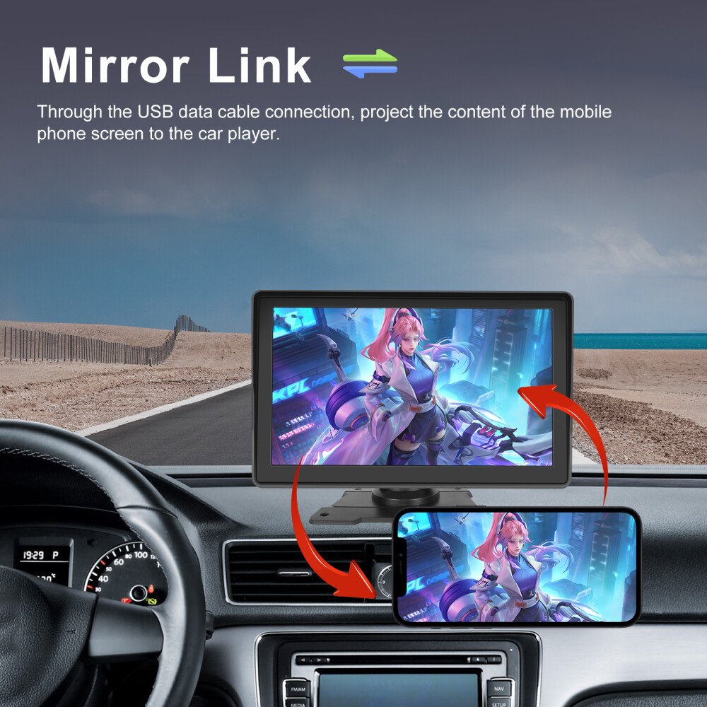 7” Portable Wireless Apple CarPlay Android Auto Stereo Touch Screen Car Radio