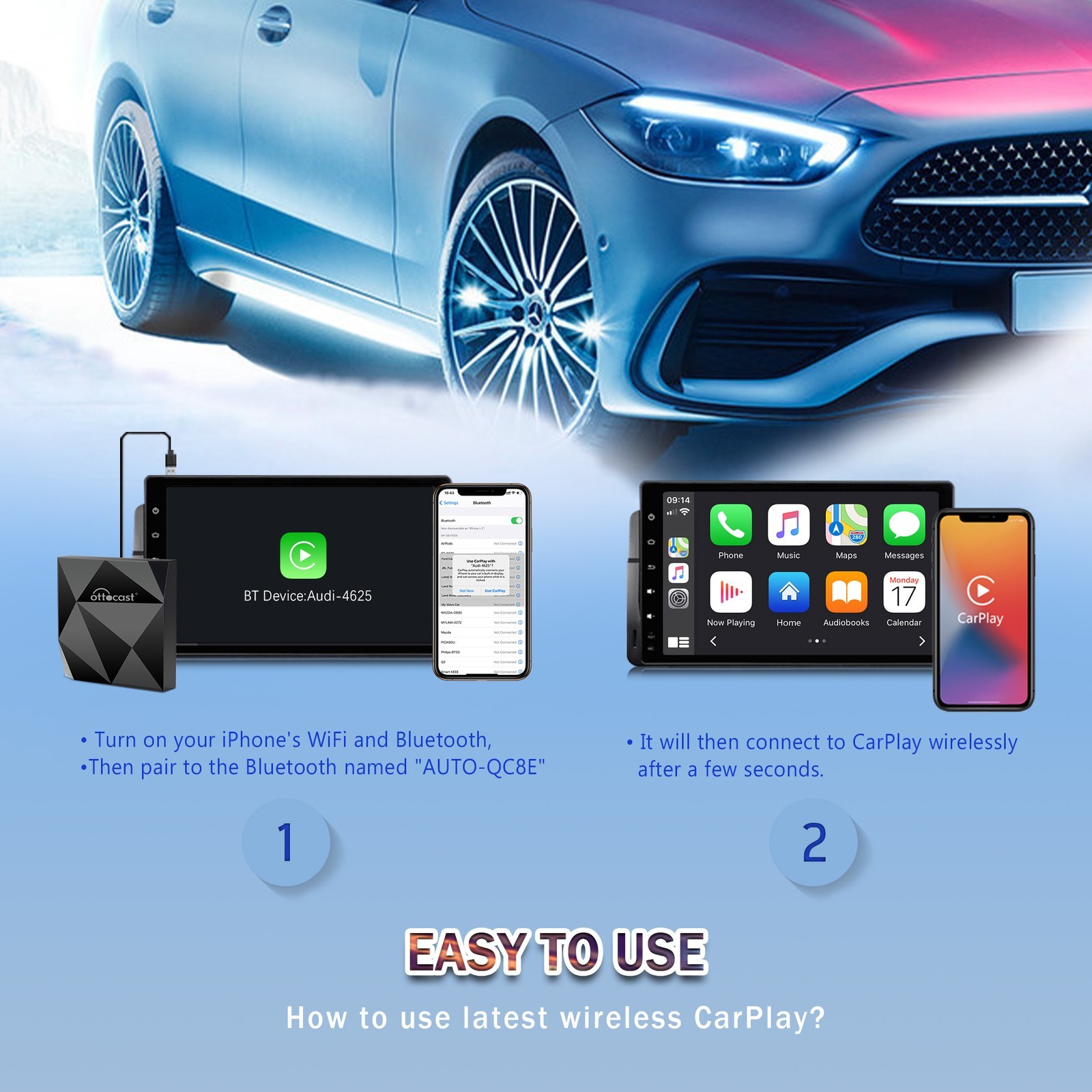 Auto Mini Wireless CarPlay Adapter CarPlay Dongle For OEM Wired CarPlay Cars