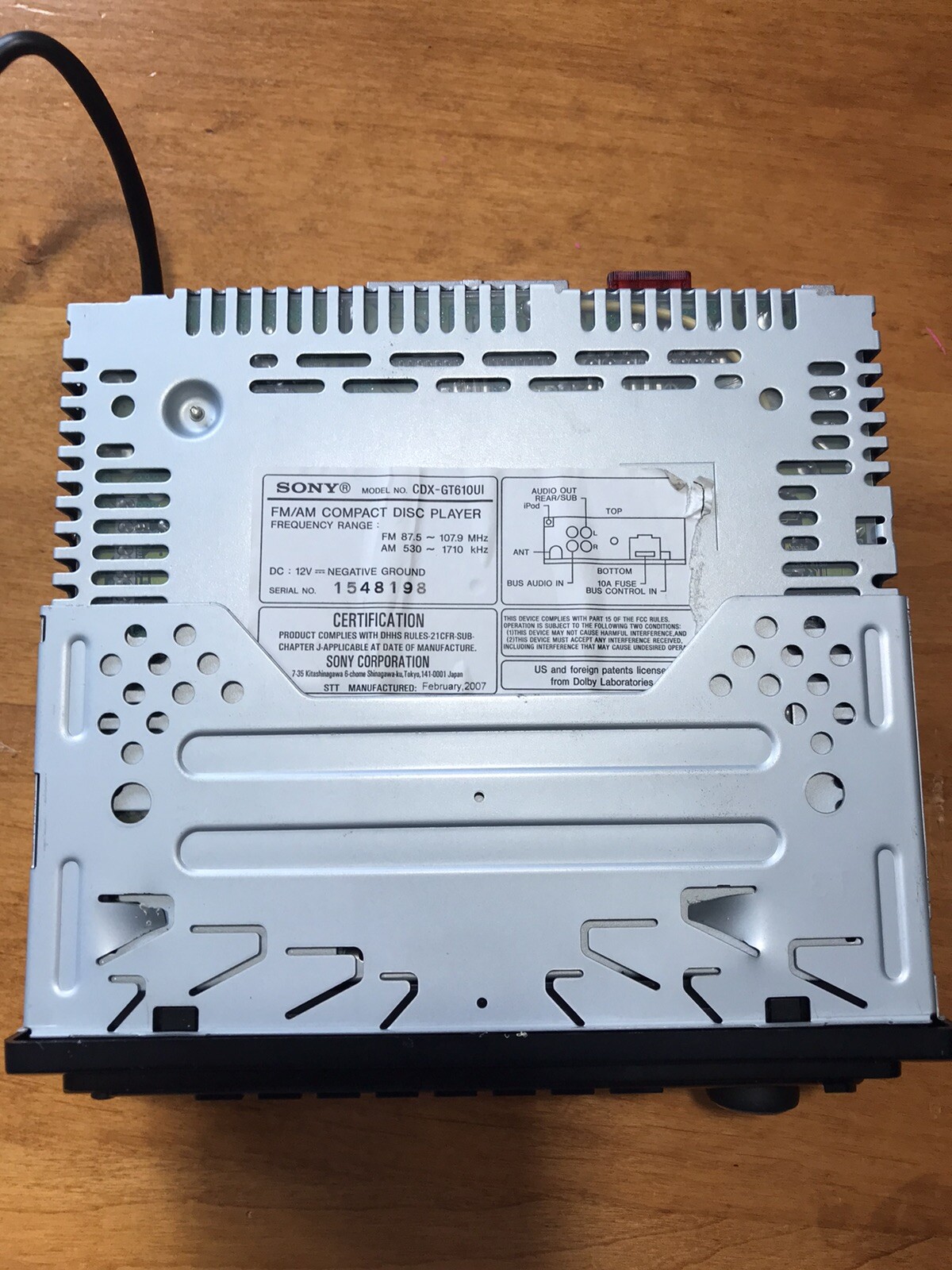Sony Cdx-gt610ui Cdxgt610u Original Car Radio Faceplate Head And Player Untested