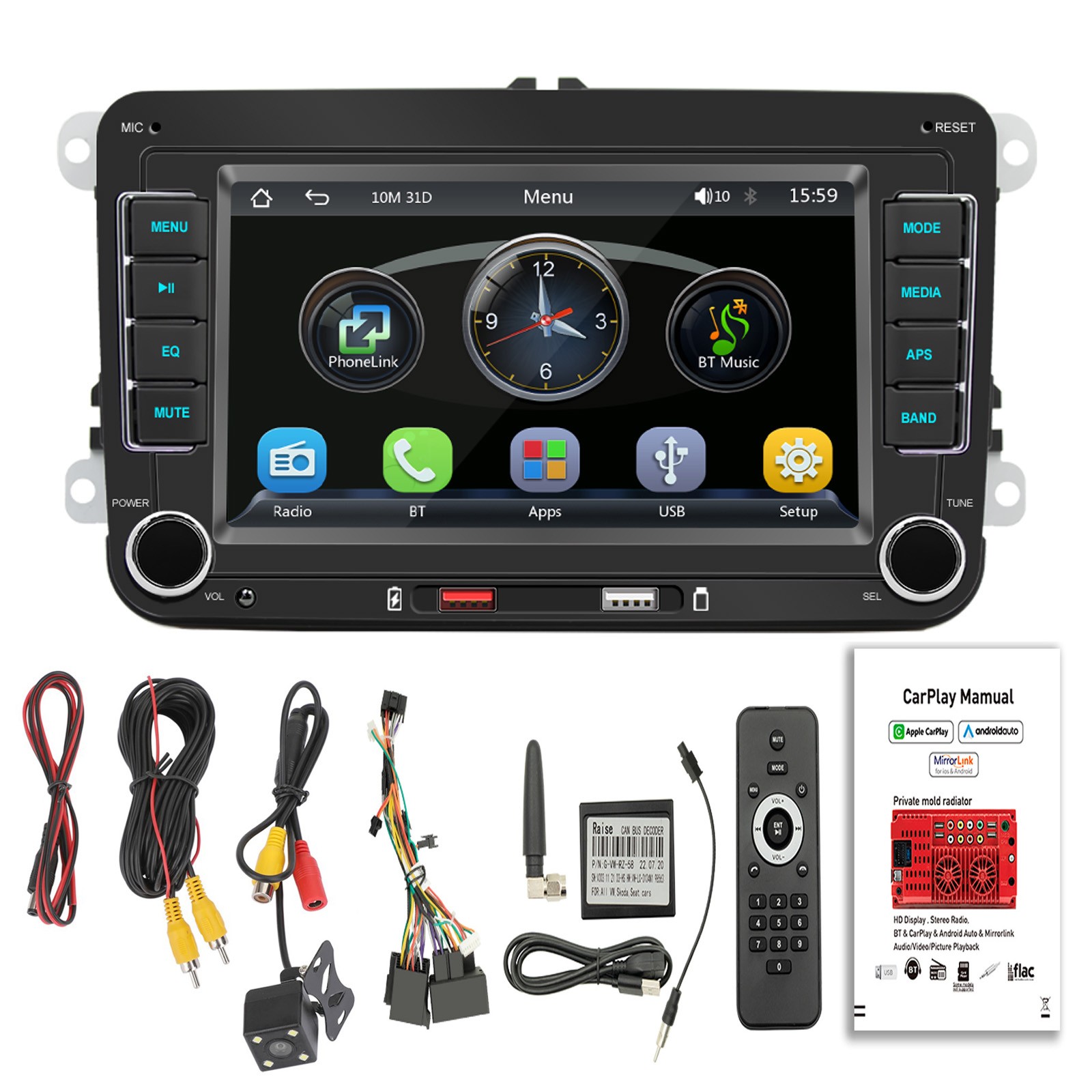 7″ Wireless Carplay Bluetooth Stereo Radio FM Car MP5 Player For Volkswagen Cars