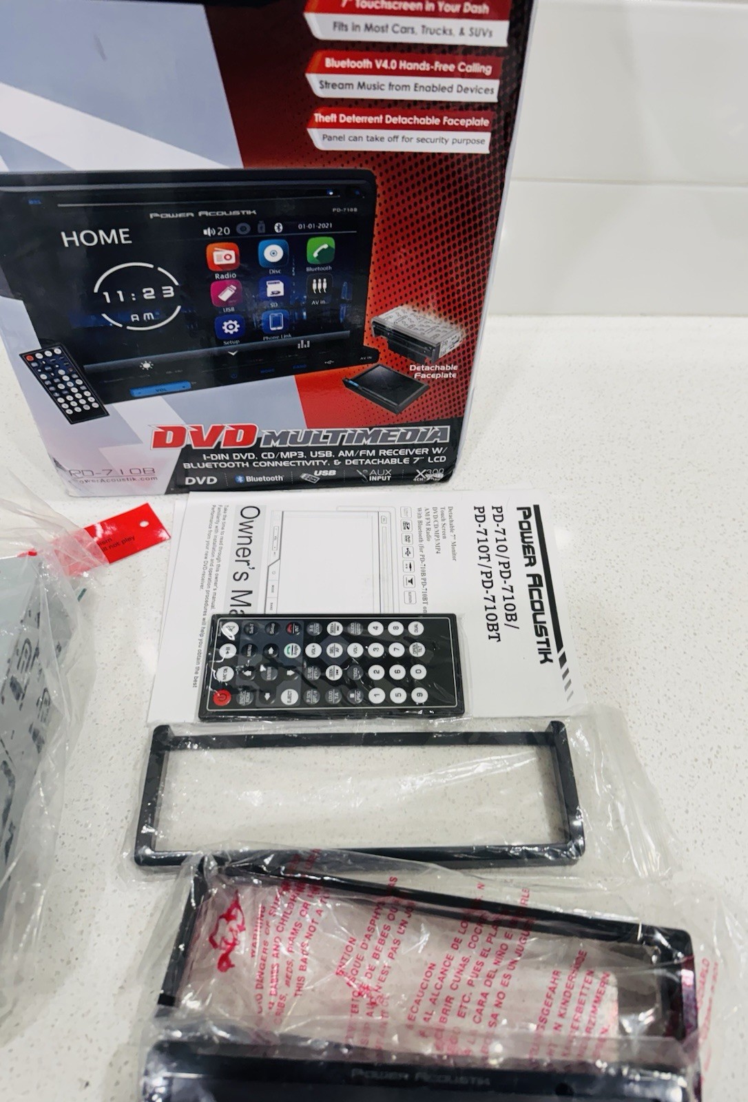 Power Acoustick PD-710B Car 7″ Touchscreen CD/DVD/USB/SD Player A2DP Bluetooth