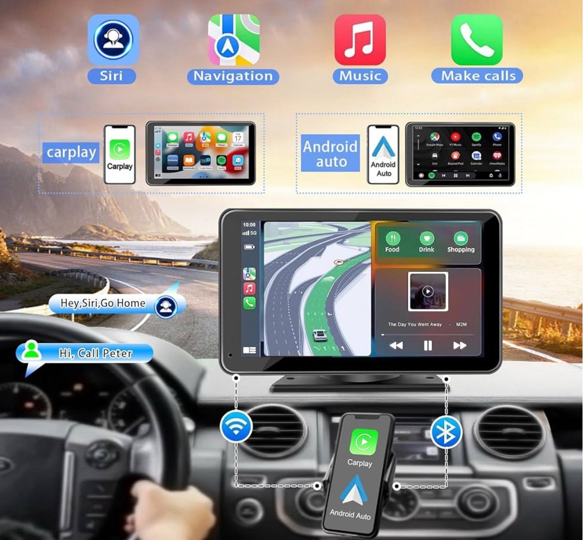 Portable Wireless Apple CarPlay and Android Auto IPS Touch Screen for Car