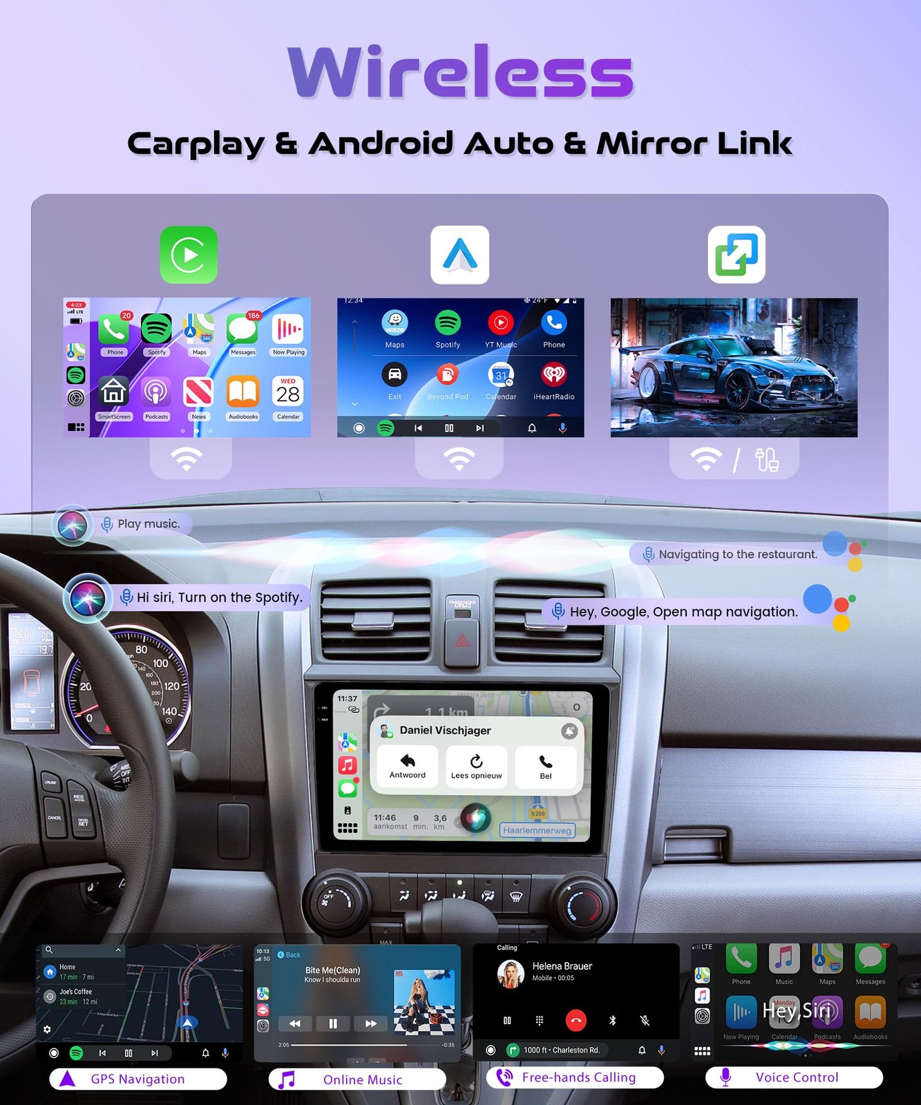 9″ Touchscreen Wireless Carplay & Android Auto Stereo for 2007-2011 Honda CRV