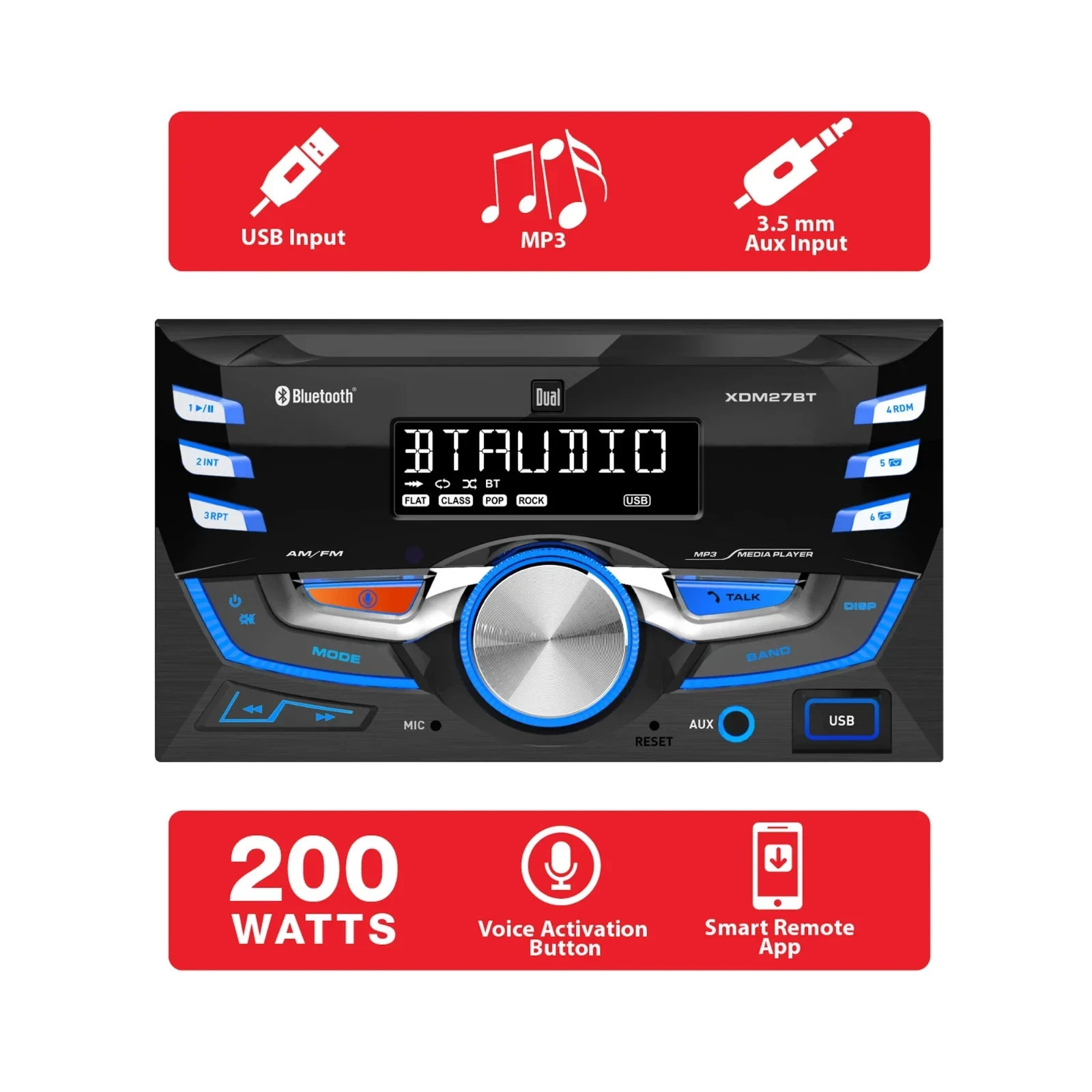 Dual XRM59BT Single DIN Car Stereo Receiver bluetooth voice activation Siri USB