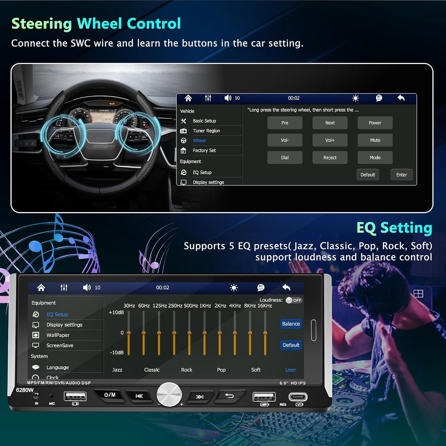 Easy Install Single Din Radio with Steering Control