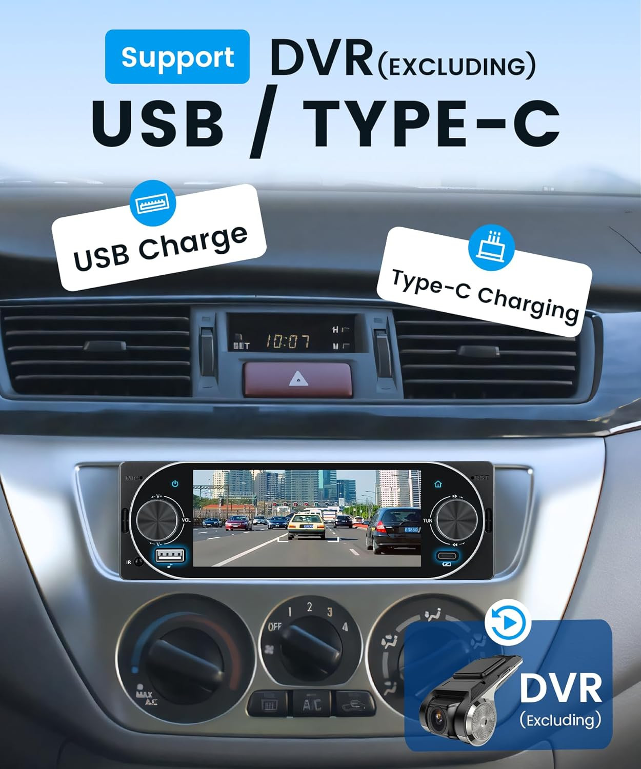 Single Din Car Stereo with Wireless Carplay & Android Auto, 5.1 Inch Touch Scree