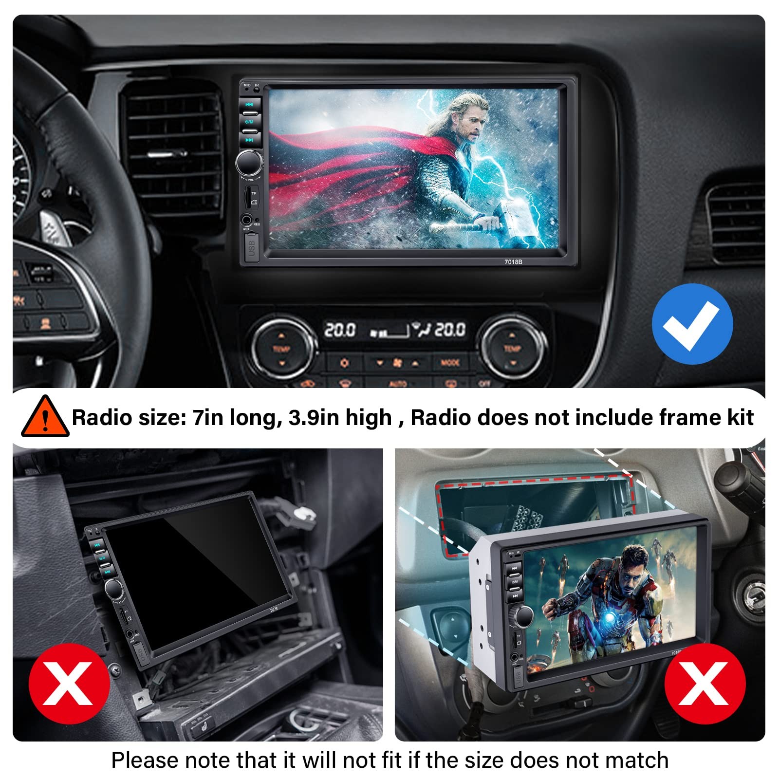 Double Din Car Stereo with Backup Camera Microphone, 7′ Black & Silver