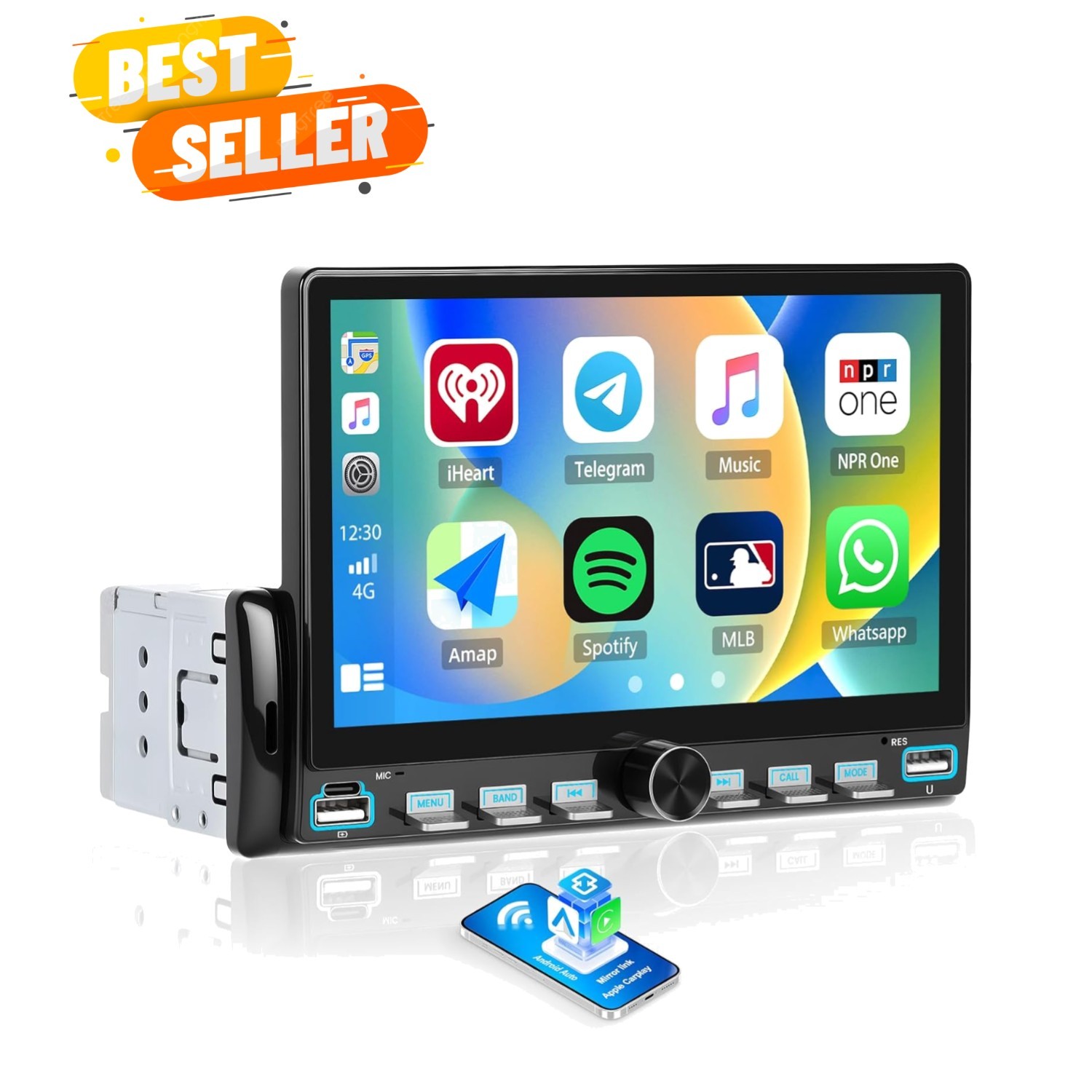 7 Inch Single Din Car Stereo – Wireless CarPlay & Android Auto, Mirror Link, …