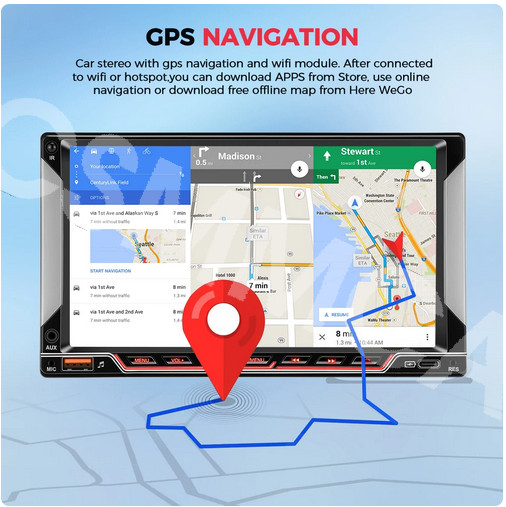 7 inch 2Din Car Multimedia MP5 Player GPS WiFi For CarPlay Android Auto FM AUX
