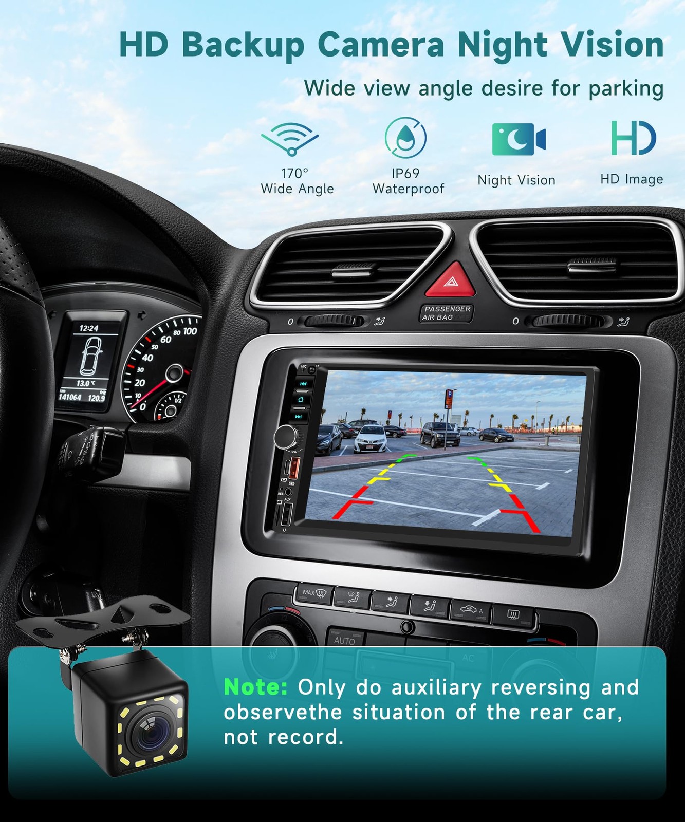 7 Inch Double Din Car Stereo, Touch Screen Bluetooth Radio Support Black