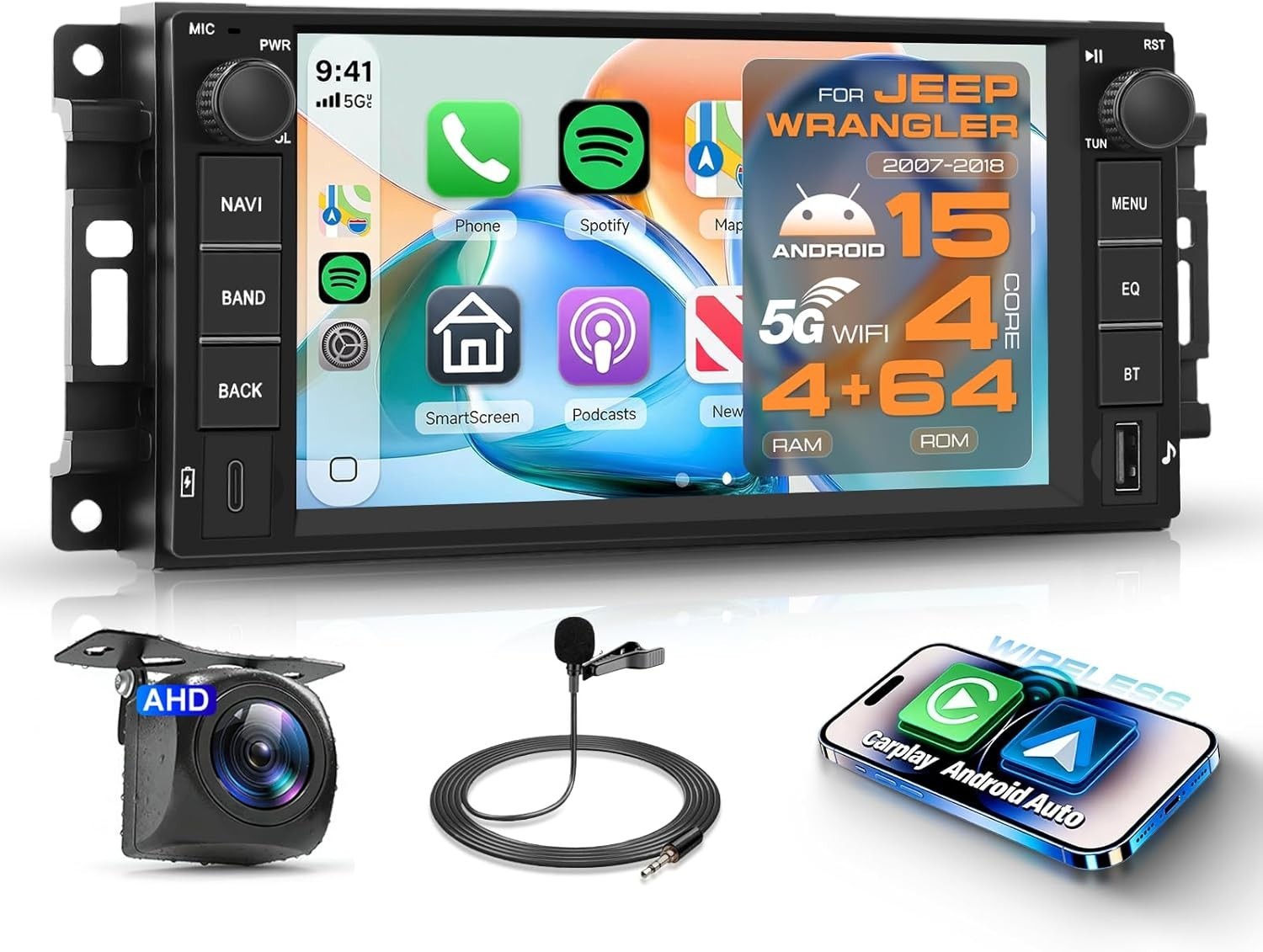 7″ 4+64G Android Auto Carplay 2006-2018 Jeep Wrangler Dodge RAM Chevy Chrysler