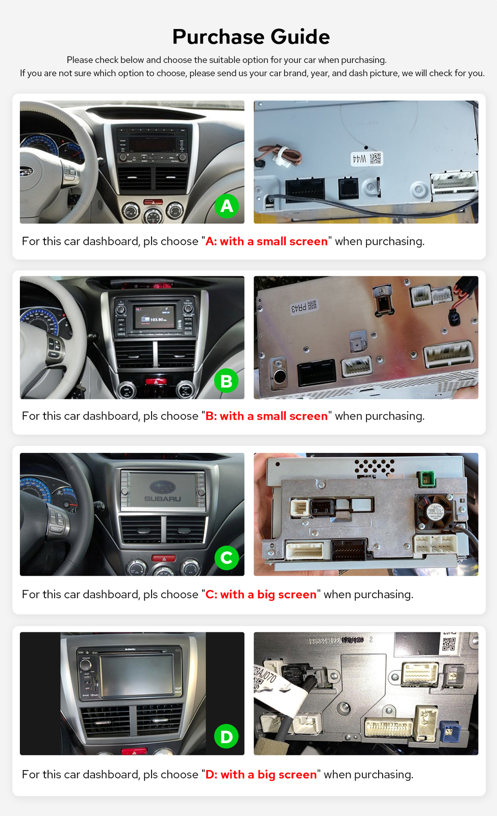 Plug and Play 10.1 Inch 1280X800 Touch Screen For Subaru Forester WRX 2008-2012