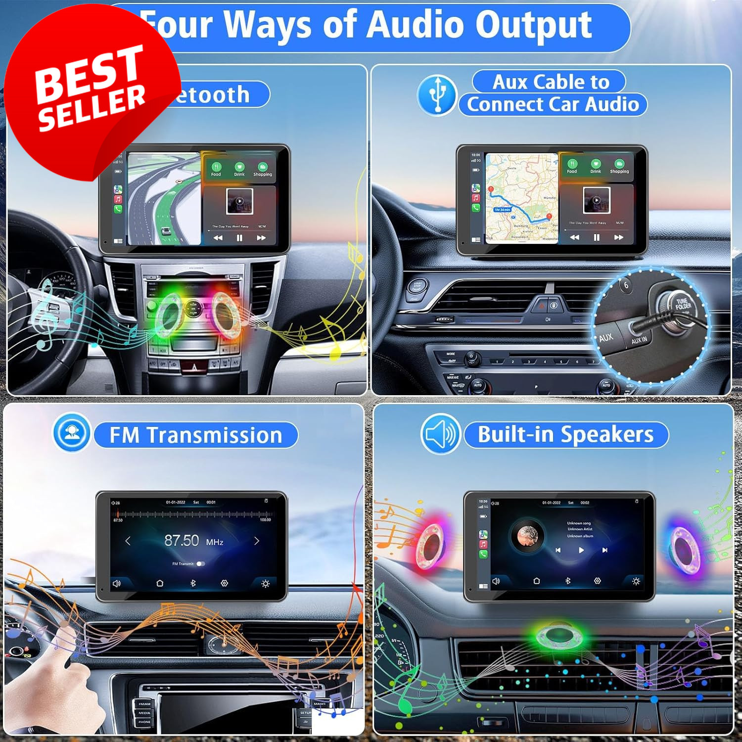 7″ Wireless CarPlay Android Auto Screen Bluetooth 5.2 Backup Camera FM AUX – US