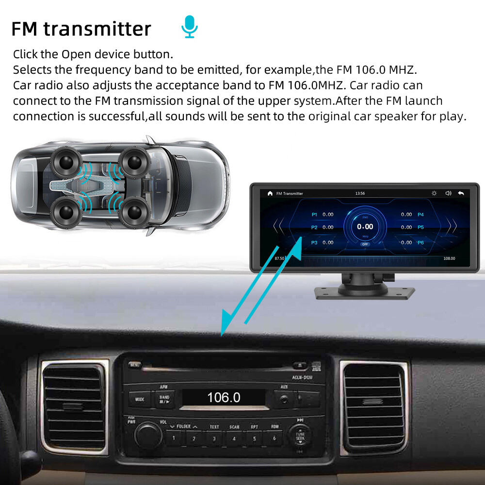 10.26″ Portable Car Radio Wireless Apple CarPlay Touch Screen Androidauto MP5 FM