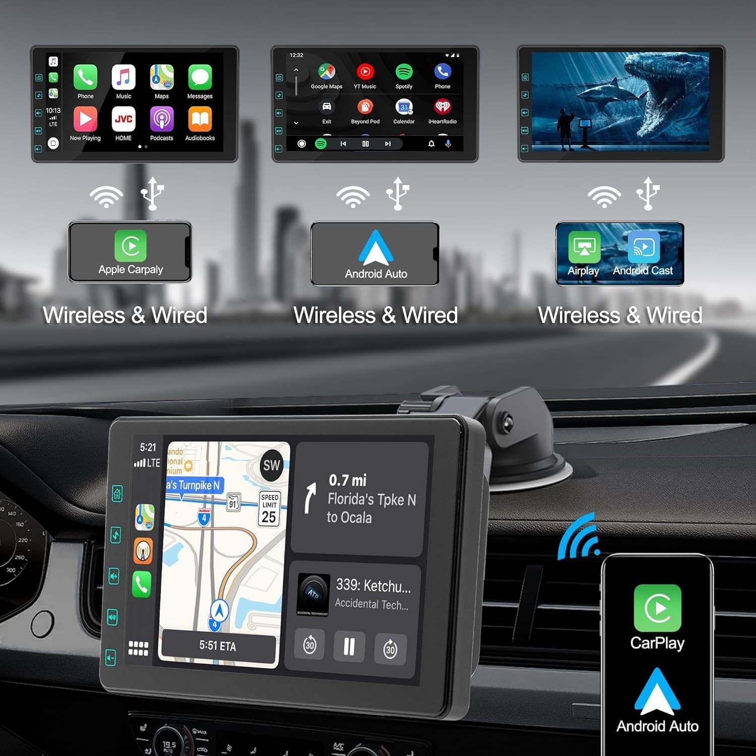 Thebestsvox 7″ wireless Touch Screen Car stereo Apple CarPlay Android GPS Siri