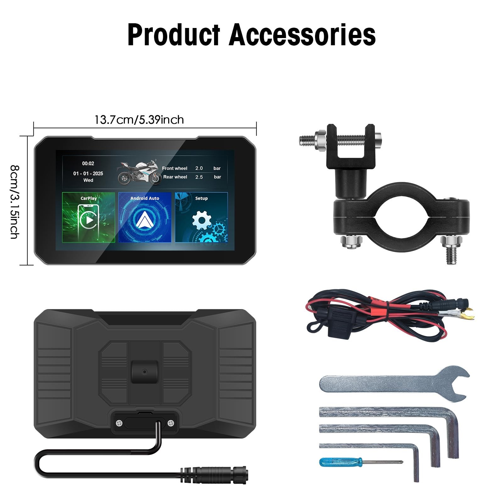 Motorcycle CarPlay Screen with Wireless CarPlay Android Auto, 5 Inch Waterpro…