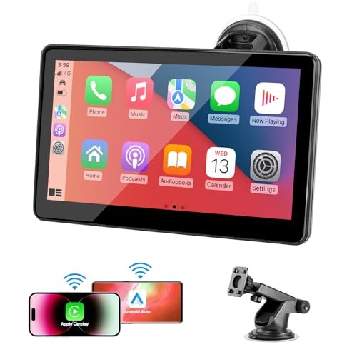 Portable Wireless CarPlay Screen for Car, 7″ HD Touch Screen for Car with