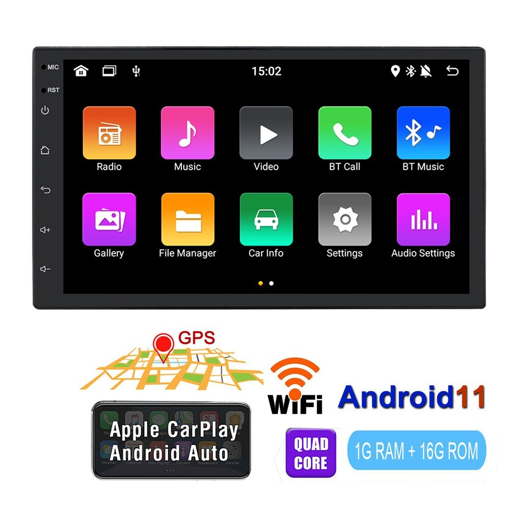 2 DIN 7inch Android 11 CarPlay Car Stereo Radio GPS Navi Player BT WiFi +Camera