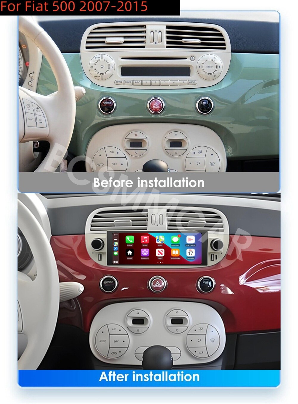 Android 15 Touch Screen Car Radio Stereo Navi Fit For Fiat 500 2007-2015 W/Cam