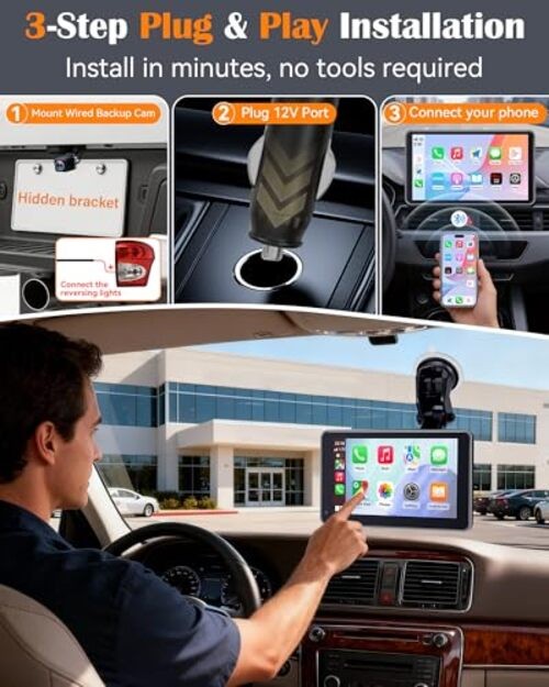 Portable Carplay Screen with Backup Camera – Plug-Play 7-inch HD 1080P Car