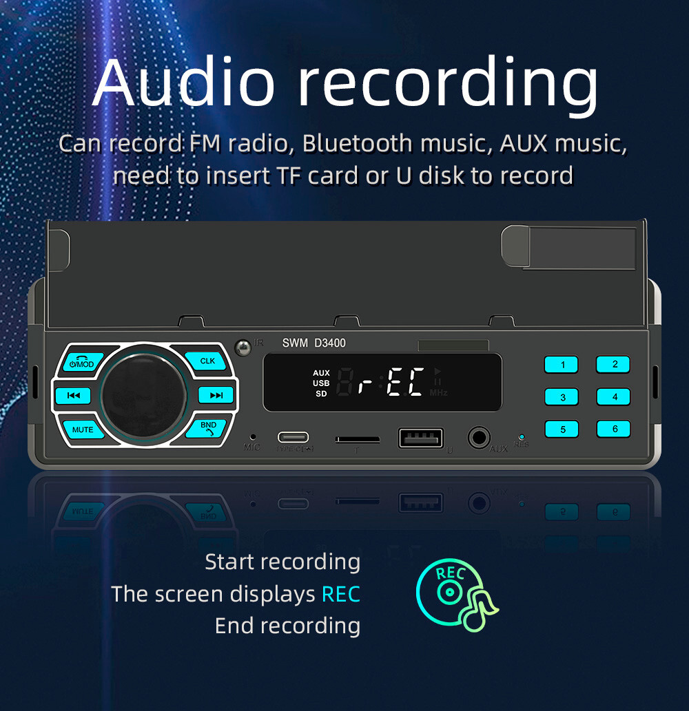 Car Radio Stereo Bluetooth AUX-In MP3 Player Stereo Digital Audio Positioner USB