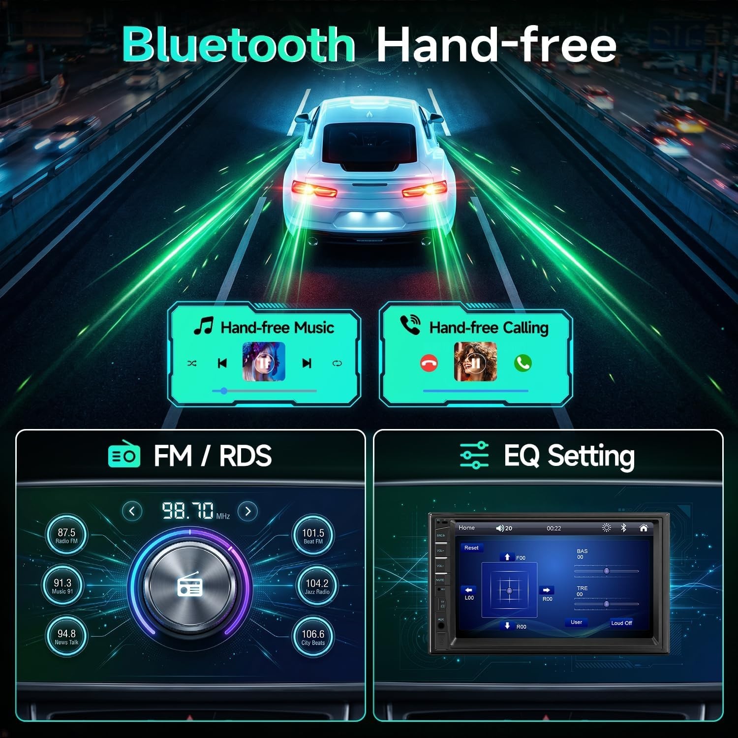 Advanced Double Din Car Radio 7-Inch Touchscreen with FM, USB & Mirror Link