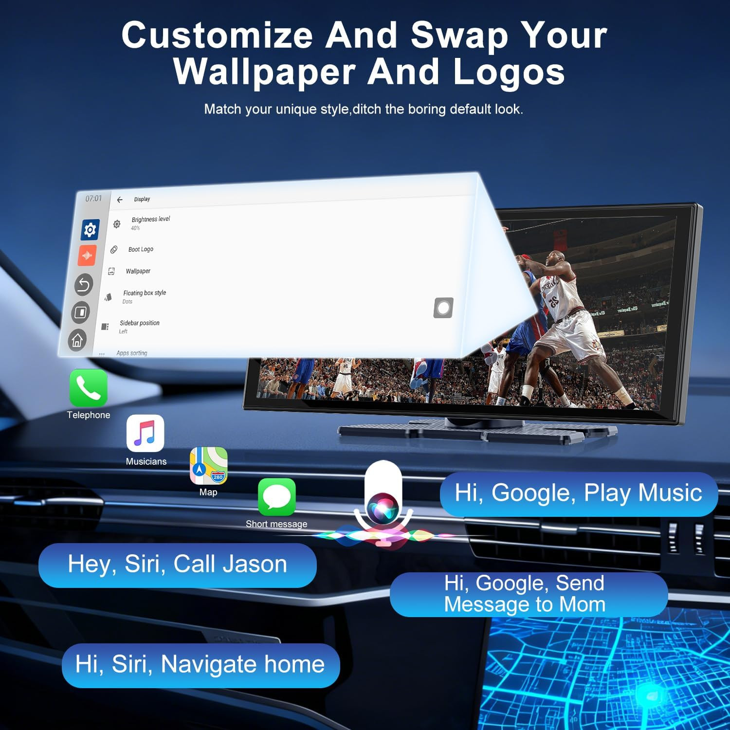 Upgraded 11″ Carplay Screen for Car, Built-In Net-Flix/Youtube/Tiktok and Other