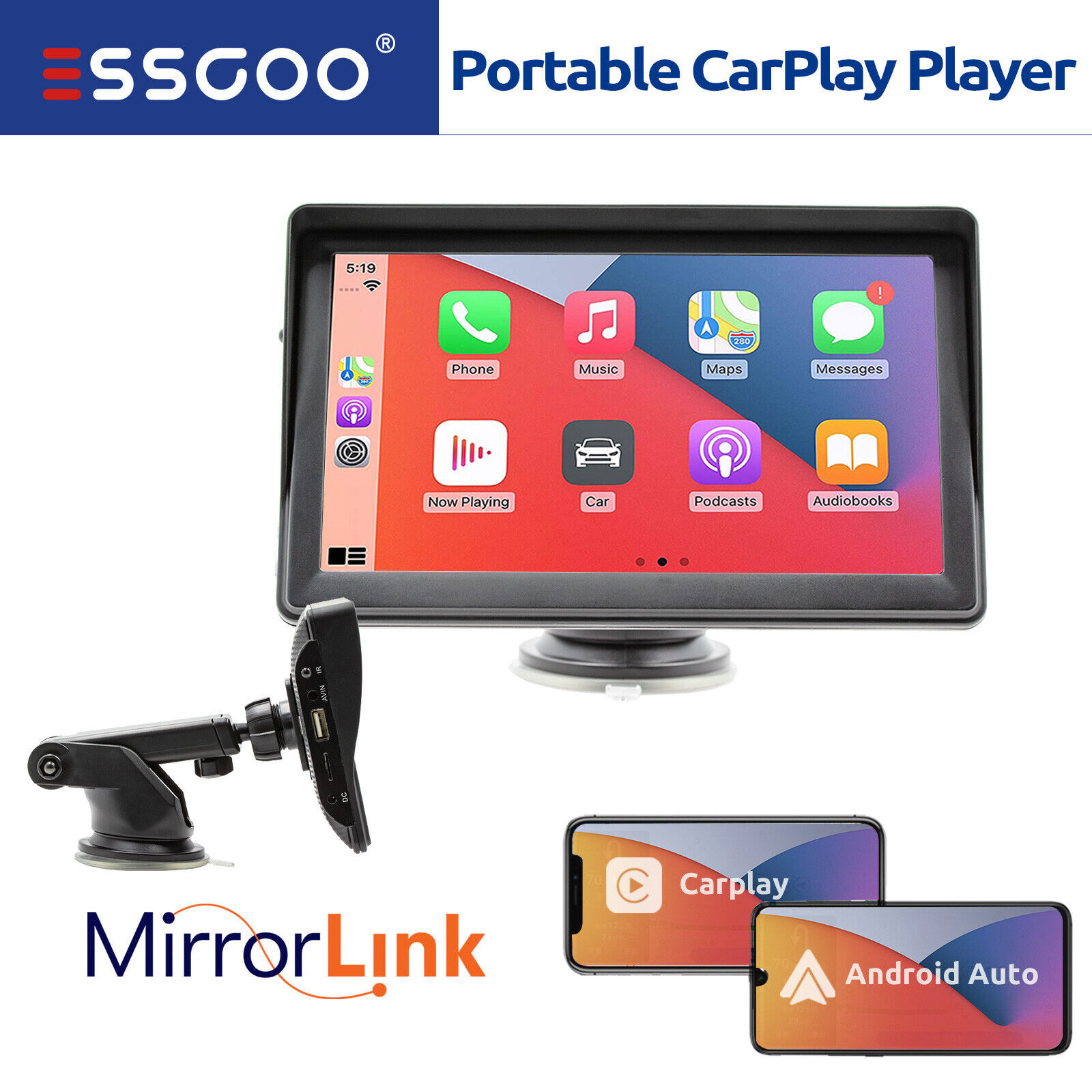7” Wireless Apple Carplay & Android Auto Portable GPS Navigation Voice Control