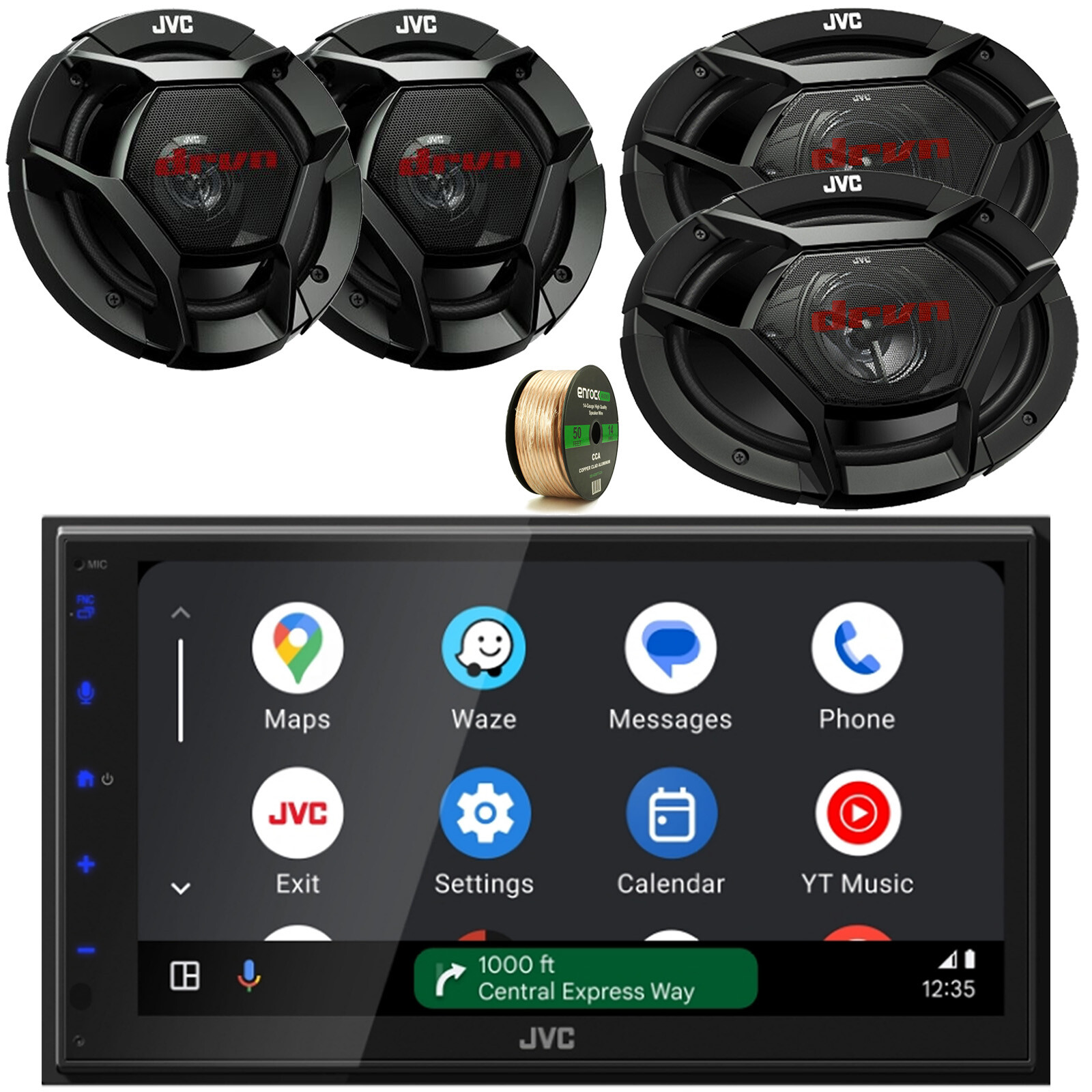 JVC KW-M690BW 6.8″ Touchscreen WiFi Receiver, 2x 6.5″ + 2x 6×9″ Speakers w/Wire