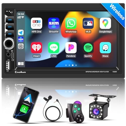 Wireless Apple CarPlay Double Din,7″ Car Bluetooth 5.2,FM Car Radio,IPS