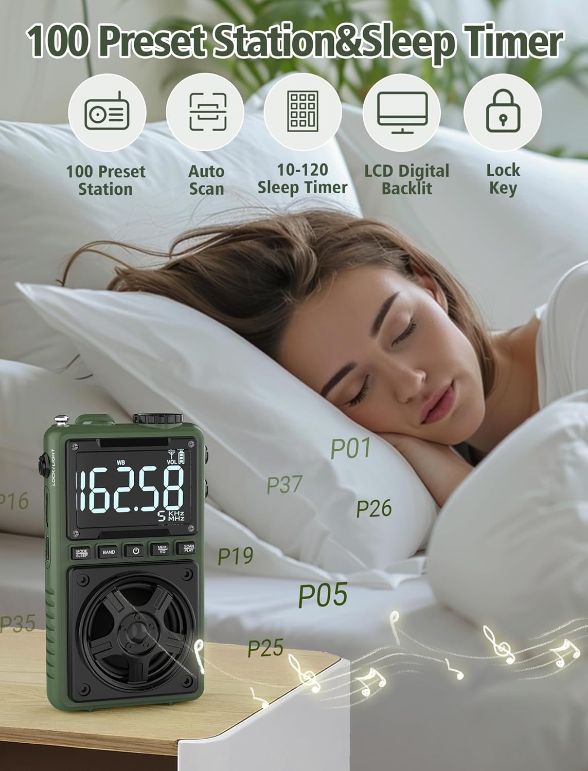 Multi-Band Portable Radio with Rechargeable Battery NOAA Weather Alert and Large