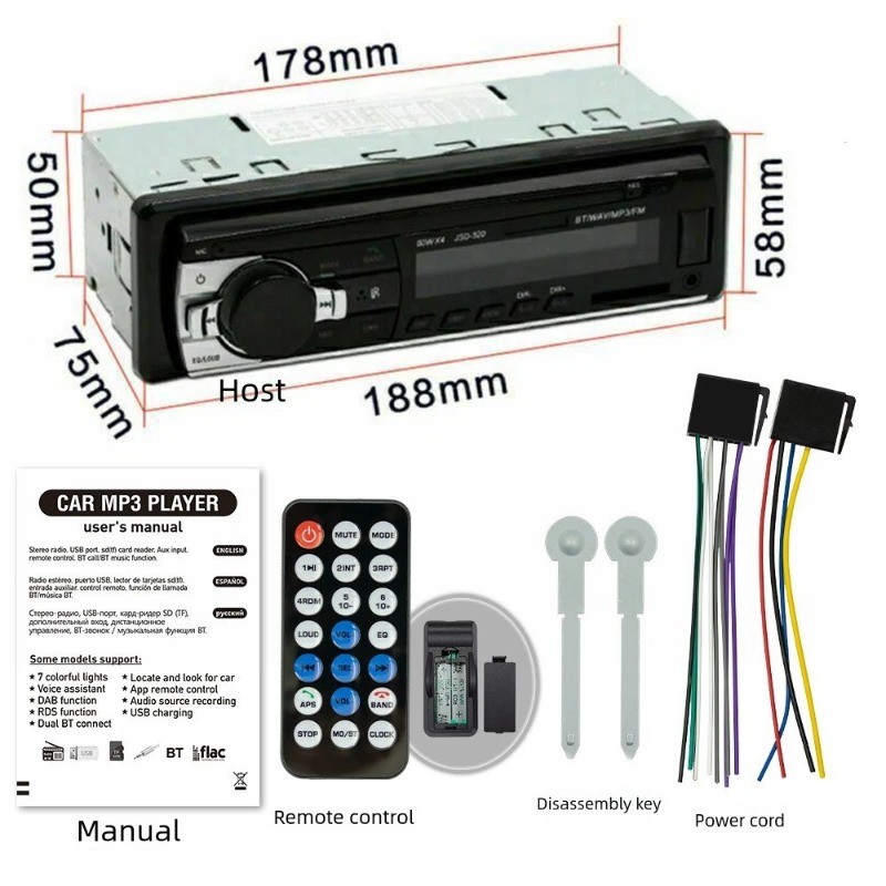 Bluetooth Car Stereo Audio In-Dash Aux Input Receiver SD USB MP3 Radio Player FM
